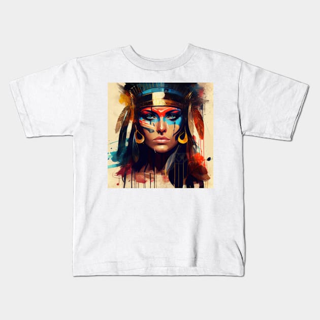 Powerful Egyptian Warrior Woman #7 Kids T-Shirt by Chromatic Fusion Studio